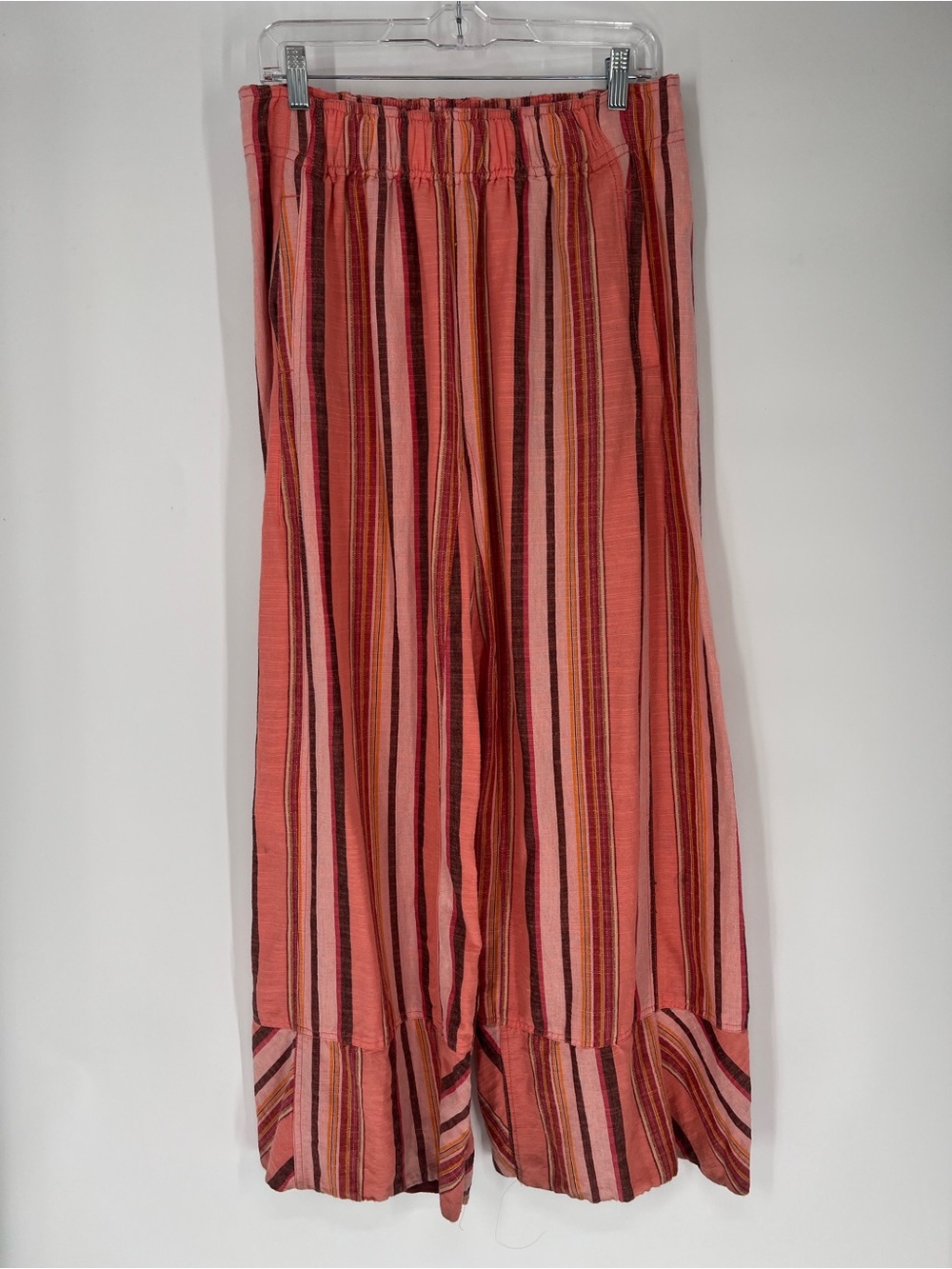 Free People Coral Pink Orange Striped Colorful Bohemian Wide Leg Stretch Pants M